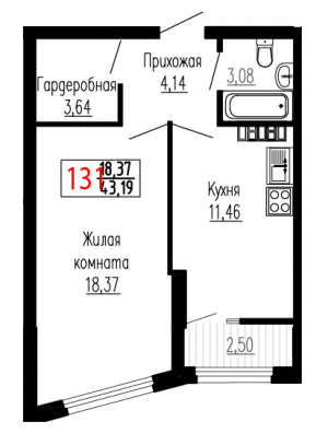 Однокомнатная №131
