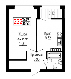 Однокомнатная №222