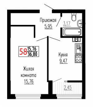 Однокомнатная №58