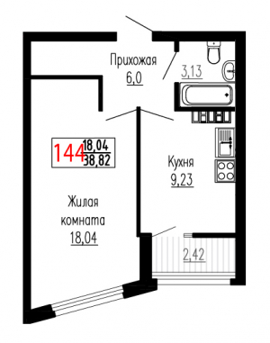 Однокомнатная №144