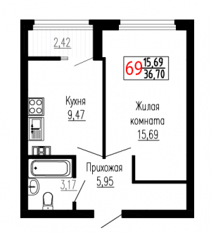 Однокомнатная №69