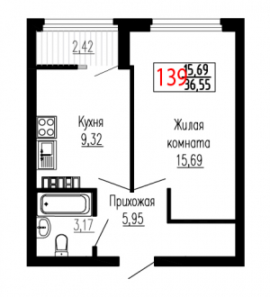 Однокомнатная №139