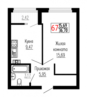 Однокомнатная №67