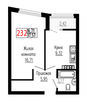 Однокомнатная №232