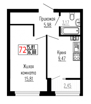 Однокомнатная №72