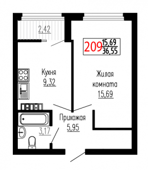 Однокомнатная №209
