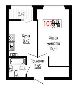 Однокомнатная №107