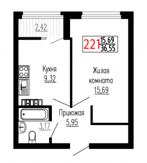 Однокомнатная №221