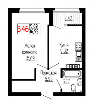 Однокомнатная №346