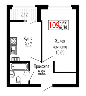 Однокомнатная №109