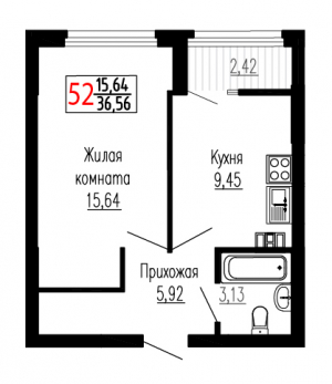 Однокомнатная №52