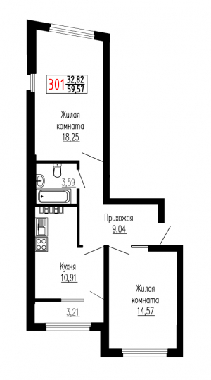 Двухкомнатная №301