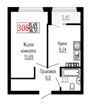 Однокомнатная №308
