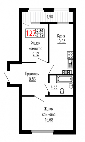 Двухкомнатная №127