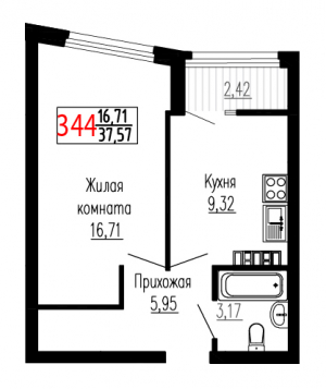 Однокомнатная №344