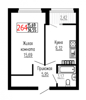 Однокомнатная №264