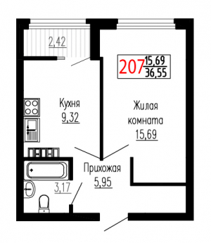 Однокомнатная №207