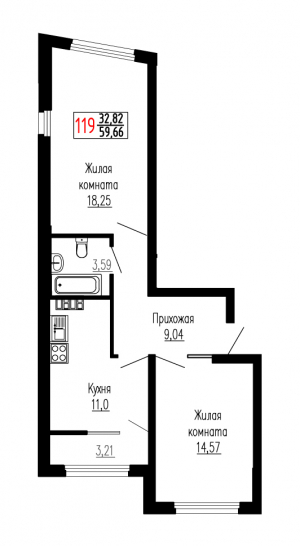 Двухкомнатная №119