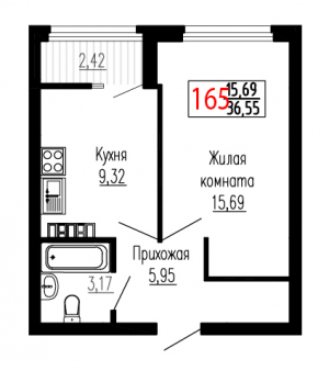 Однокомнатная №165
