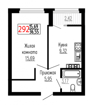 Однокомнатная №292