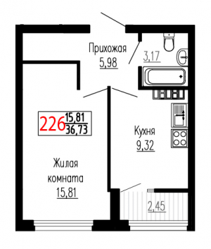 Однокомнатная №226