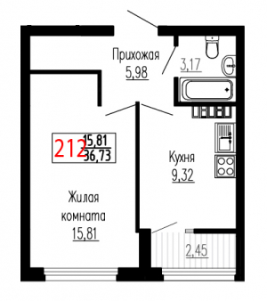 Однокомнатная №212