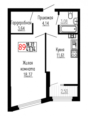 Однокомнатная №89