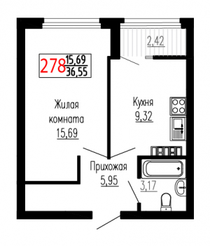 Однокомнатная №278