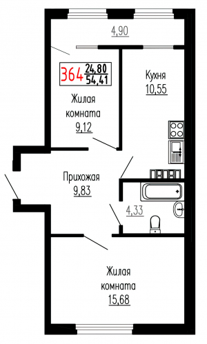 Двухкомнатная №364