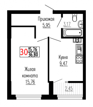 Однокомнатная №30