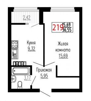 Однокомнатная №219