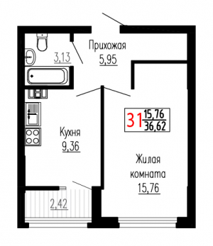 Однокомнатная №31