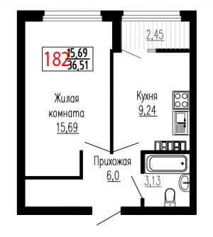 Однокомнатная №182