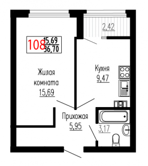 Однокомнатная №108