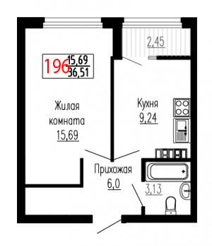Однокомнатная №196