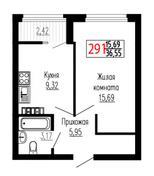 Однокомнатная №291