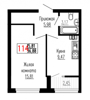 Однокомнатная №114