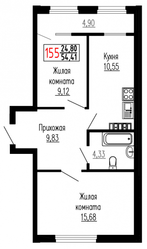 Двухкомнатная №155