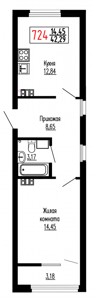 Однокомнатная №724