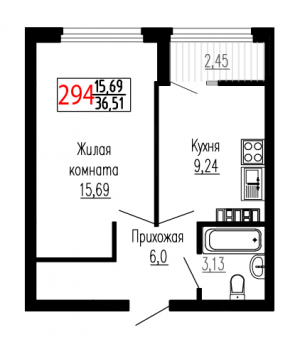 Однокомнатная №294