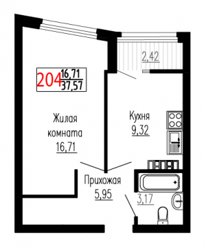 Однокомнатная №204