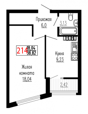 Однокомнатная №214