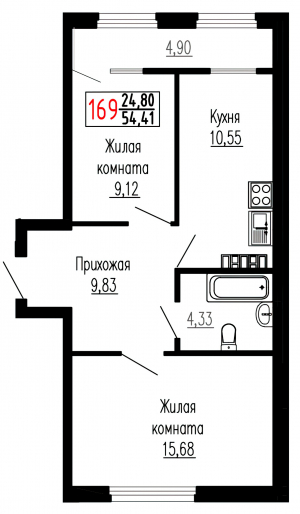 Двухкомнатная №169