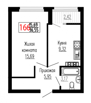 Однокомнатная №166