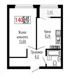 Однокомнатная №140