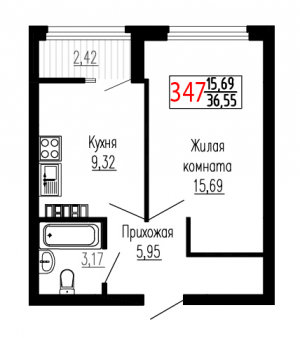 Однокомнатная №347