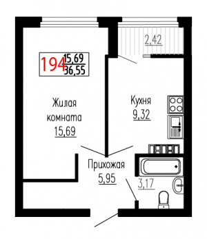 Однокомнатная №194