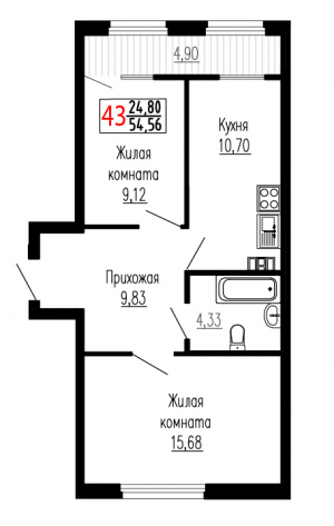 Двухкомнатная №43