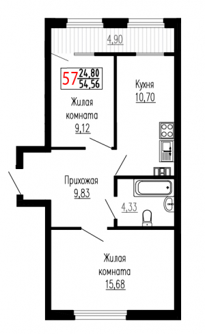 Двухкомнатная №57