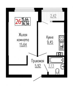 Однокомнатная №26